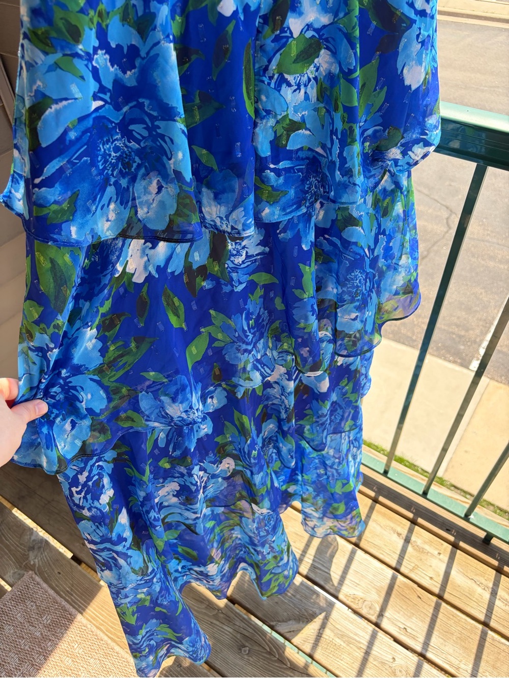 🆕🫐🌿Eliza J Blue Floral Tiered Maxi Dress Size 12 Chiffon Evening Wedding Guest - Picture 10 of 17